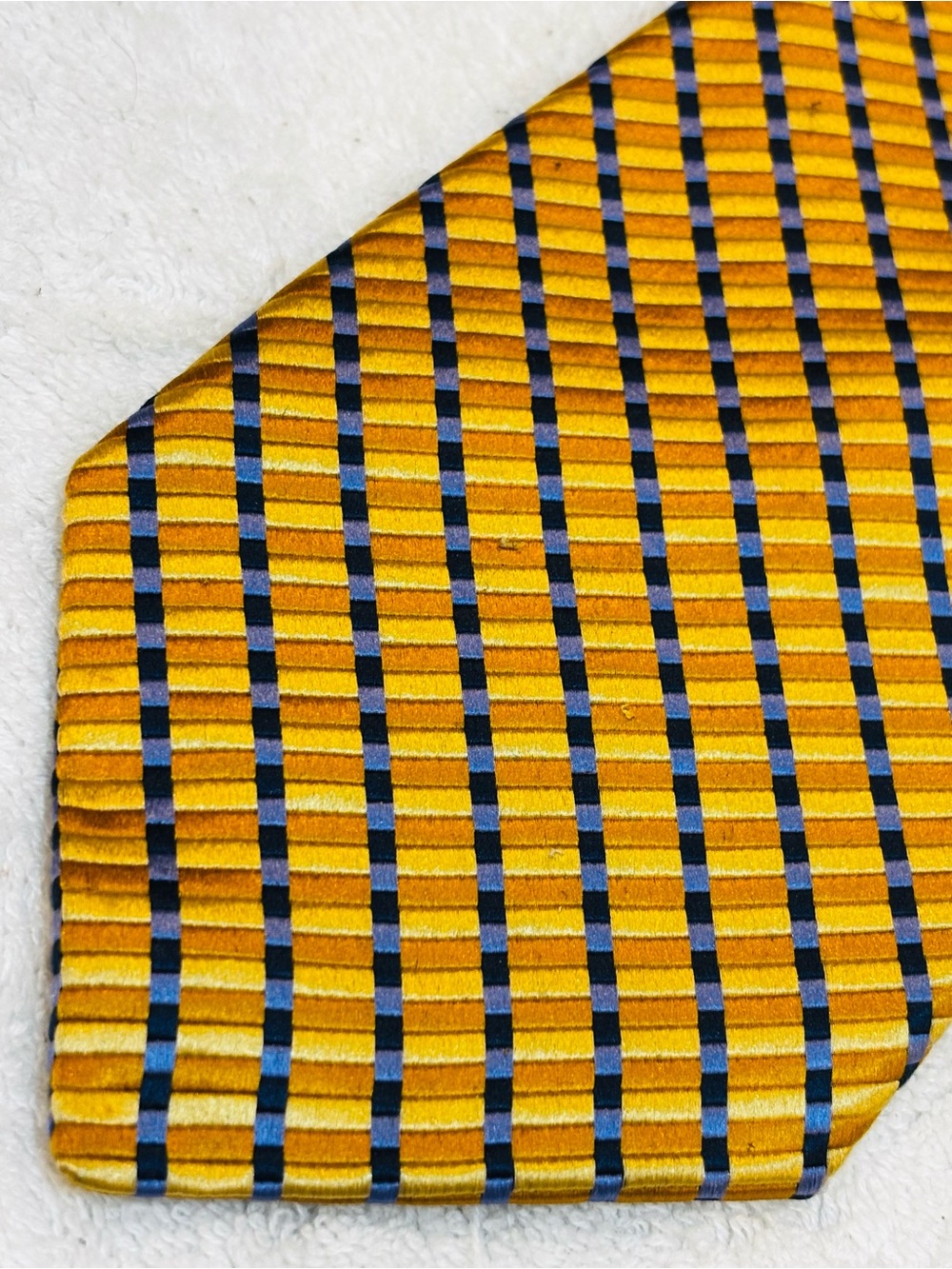 Men's Yellow and Blue Striped Silk Tie